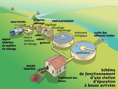 Schéma de fonctionnement d'une station d'épuration à boues activées